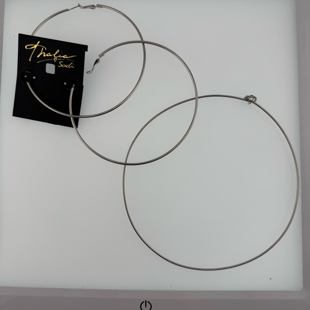 Silver Tone Mega  Hoop Earrings 4 inch New with Choker